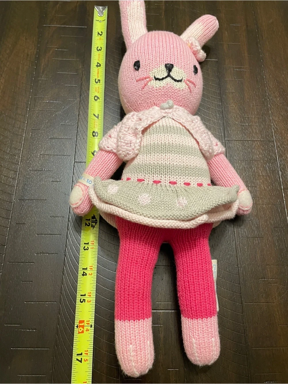 Handcrafted Pink Bunny Knit Doll - Plush Dress-Up Toy